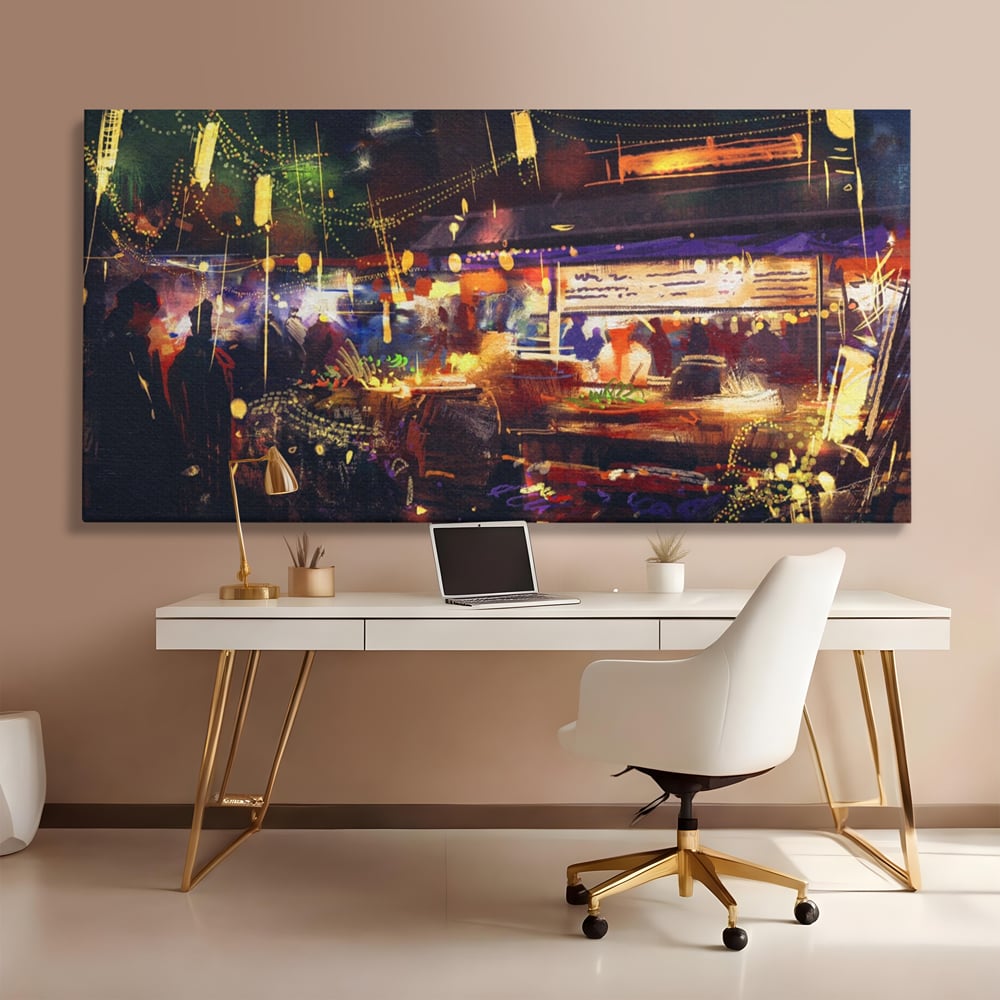 Leinwandbilder Premium LuxCanva® A1290, Bunter Markt, Wohnen, Laden, Menschen, Abstrakt, Lichter, Kräftige Farben