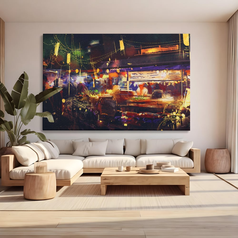 Leinwandbilder Premium LuxCanva® A1290, Bunter Markt, Wohnen, Laden, Menschen, Abstrakt, Lichter, Kräftige Farben
