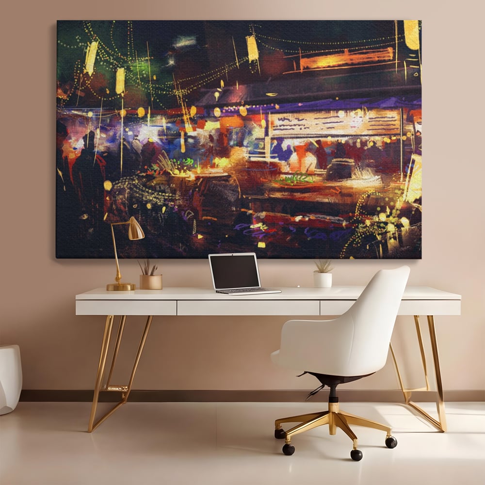 Leinwandbilder Premium LuxCanva® A1290, Bunter Markt, Wohnen, Laden, Menschen, Abstrakt, Lichter, Kräftige Farben