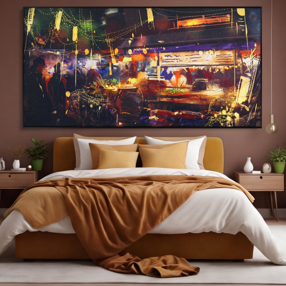 Leinwandbilder Premium LuxCanva® A1290, Bunter Markt, Wohnen, Laden, Menschen, Abstrakt, Lichter, Kräftige Farben