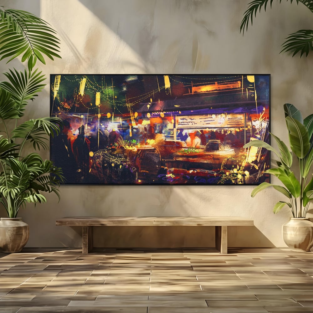 Leinwandbilder Premium LuxCanva® A1290, Bunter Markt, Wohnen, Laden, Menschen, Abstrakt, Lichter, Kräftige Farben