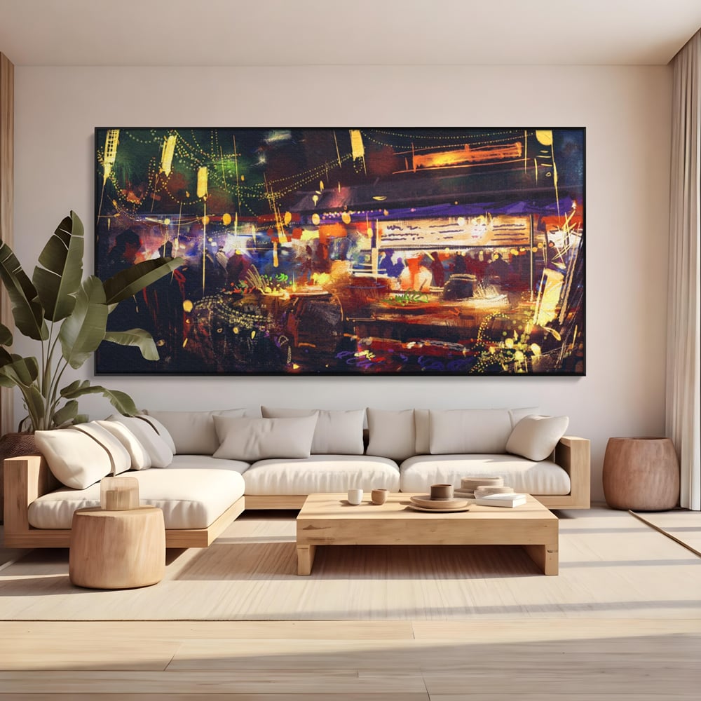 Leinwandbilder Premium LuxCanva® A1290, Bunter Markt, Wohnen, Laden, Menschen, Abstrakt, Lichter, Kräftige Farben