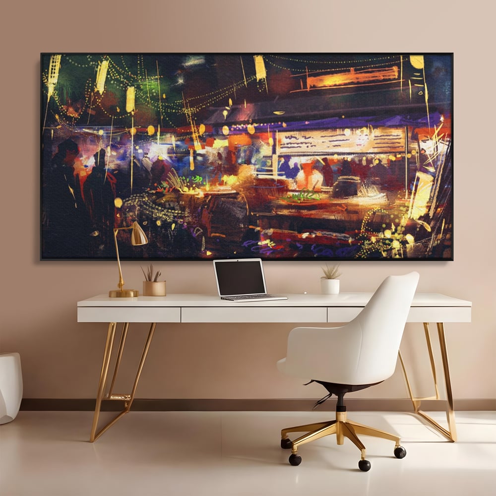 Leinwandbilder Premium LuxCanva® A1290, Bunter Markt, Wohnen, Laden, Menschen, Abstrakt, Lichter, Kräftige Farben