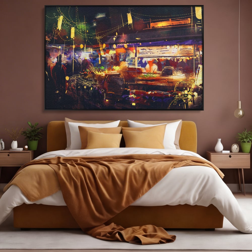 Leinwandbilder Premium LuxCanva® A1290, Bunter Markt, Wohnen, Laden, Menschen, Abstrakt, Lichter, Kräftige Farben