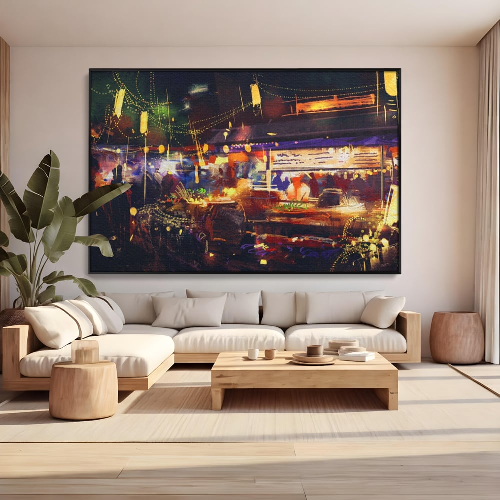 Leinwandbilder Premium LuxCanva® A1290, Bunter Markt, Wohnen, Laden, Menschen, Abstrakt, Lichter, Kräftige Farben