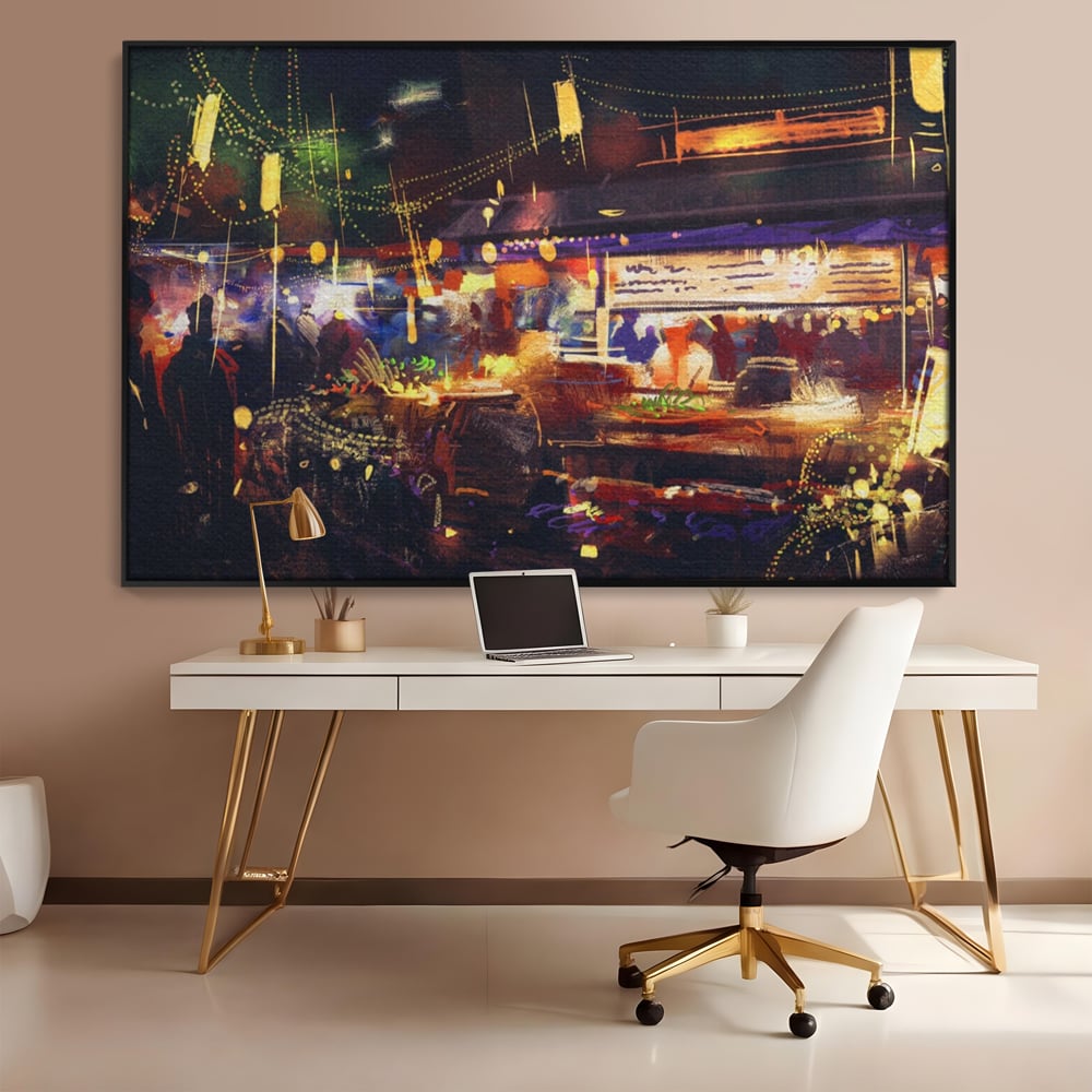 Leinwandbilder Premium LuxCanva® A1290, Bunter Markt, Wohnen, Laden, Menschen, Abstrakt, Lichter, Kräftige Farben
