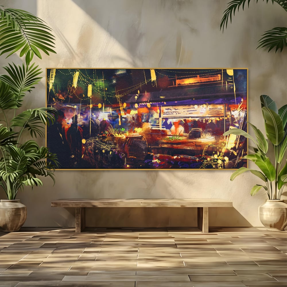 Leinwandbilder Premium LuxCanva® A1290, Bunter Markt, Wohnen, Laden, Menschen, Abstrakt, Lichter, Kräftige Farben