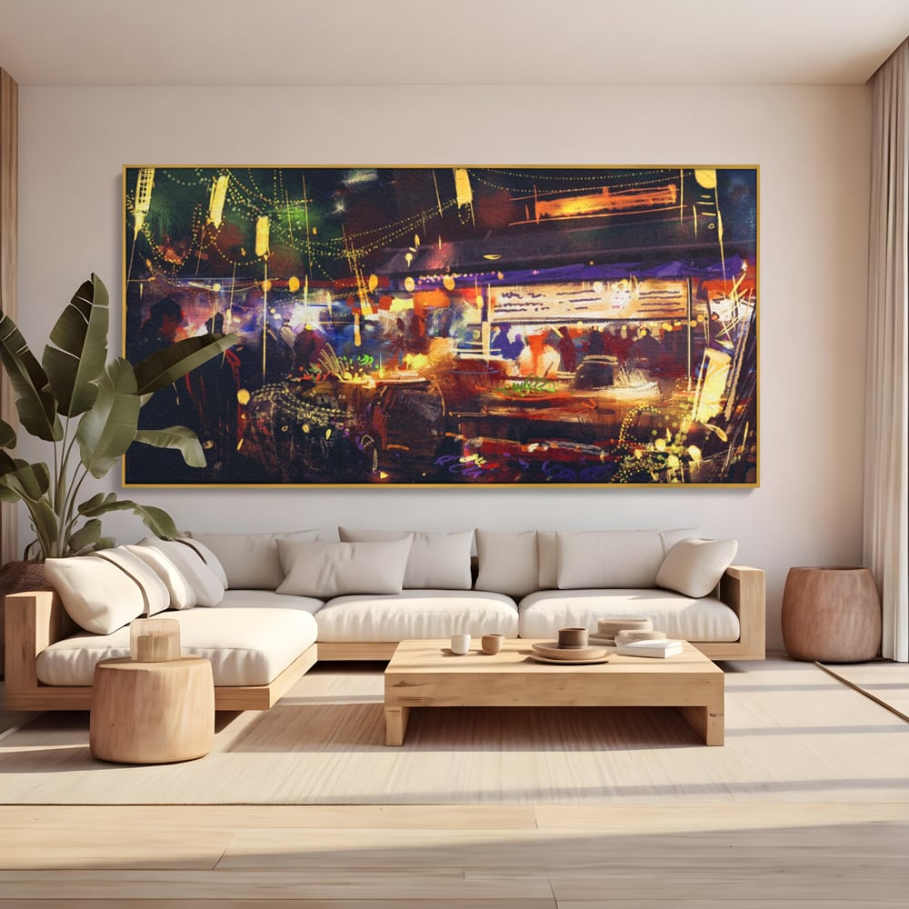 Leinwandbilder Premium LuxCanva® A1290, Bunter Markt, Wohnen, Laden, Menschen, Abstrakt, Lichter, Kräftige Farben