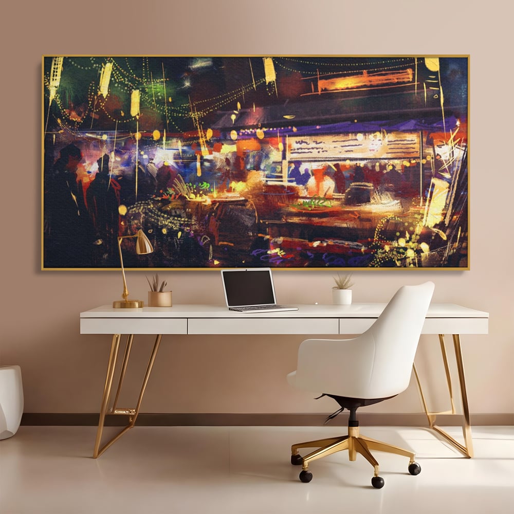 Leinwandbilder Premium LuxCanva® A1290, Bunter Markt, Wohnen, Laden, Menschen, Abstrakt, Lichter, Kräftige Farben