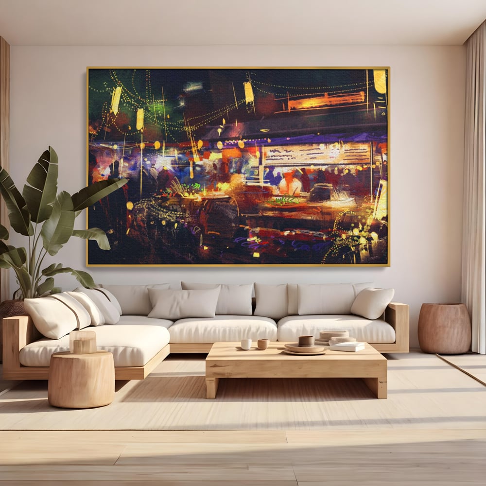 Leinwandbilder Premium LuxCanva® A1290, Bunter Markt, Wohnen, Laden, Menschen, Abstrakt, Lichter, Kräftige Farben