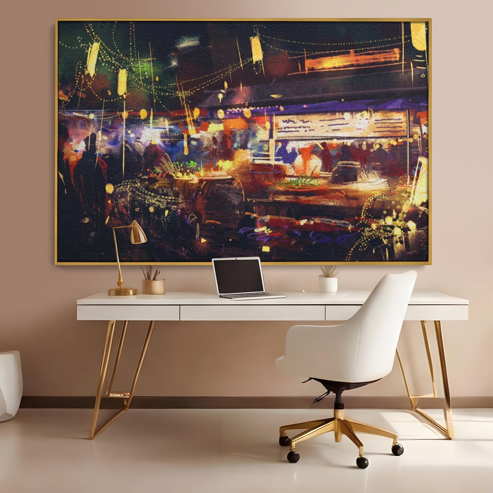 Leinwandbilder Premium LuxCanva® A1290, Bunter Markt, Wohnen, Laden, Menschen, Abstrakt, Lichter, Kräftige Farben