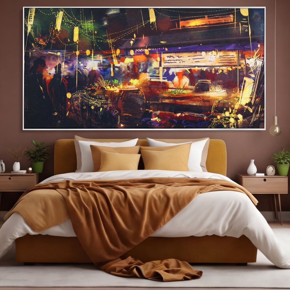 Leinwandbilder Premium LuxCanva® A1290, Bunter Markt, Wohnen, Laden, Menschen, Abstrakt, Lichter, Kräftige Farben