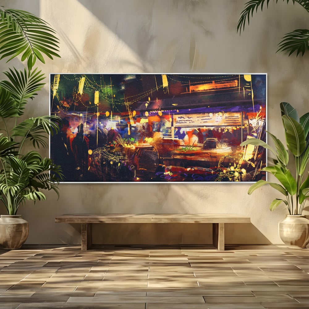 Leinwandbilder Premium LuxCanva® A1290, Bunter Markt, Wohnen, Laden, Menschen, Abstrakt, Lichter, Kräftige Farben