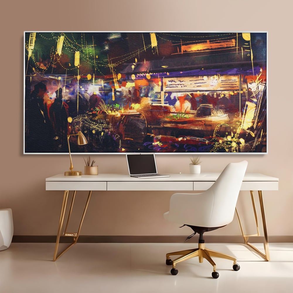 Leinwandbilder Premium LuxCanva® A1290, Bunter Markt, Wohnen, Laden, Menschen, Abstrakt, Lichter, Kräftige Farben