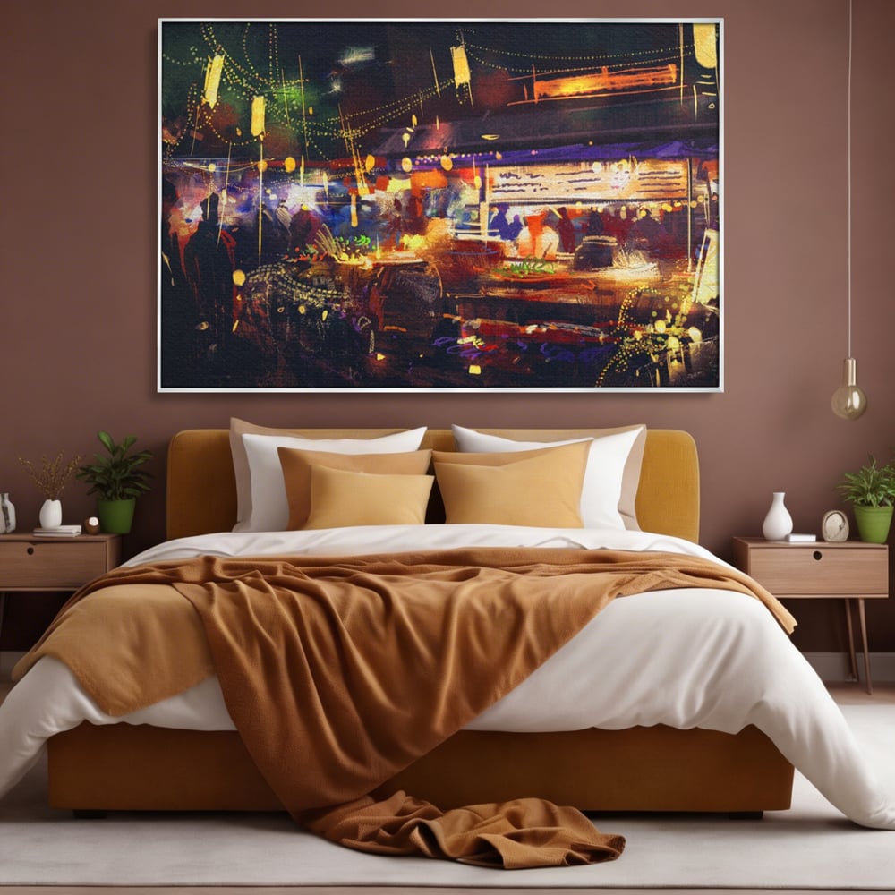 Leinwandbilder Premium LuxCanva® A1290, Bunter Markt, Wohnen, Laden, Menschen, Abstrakt, Lichter, Kräftige Farben
