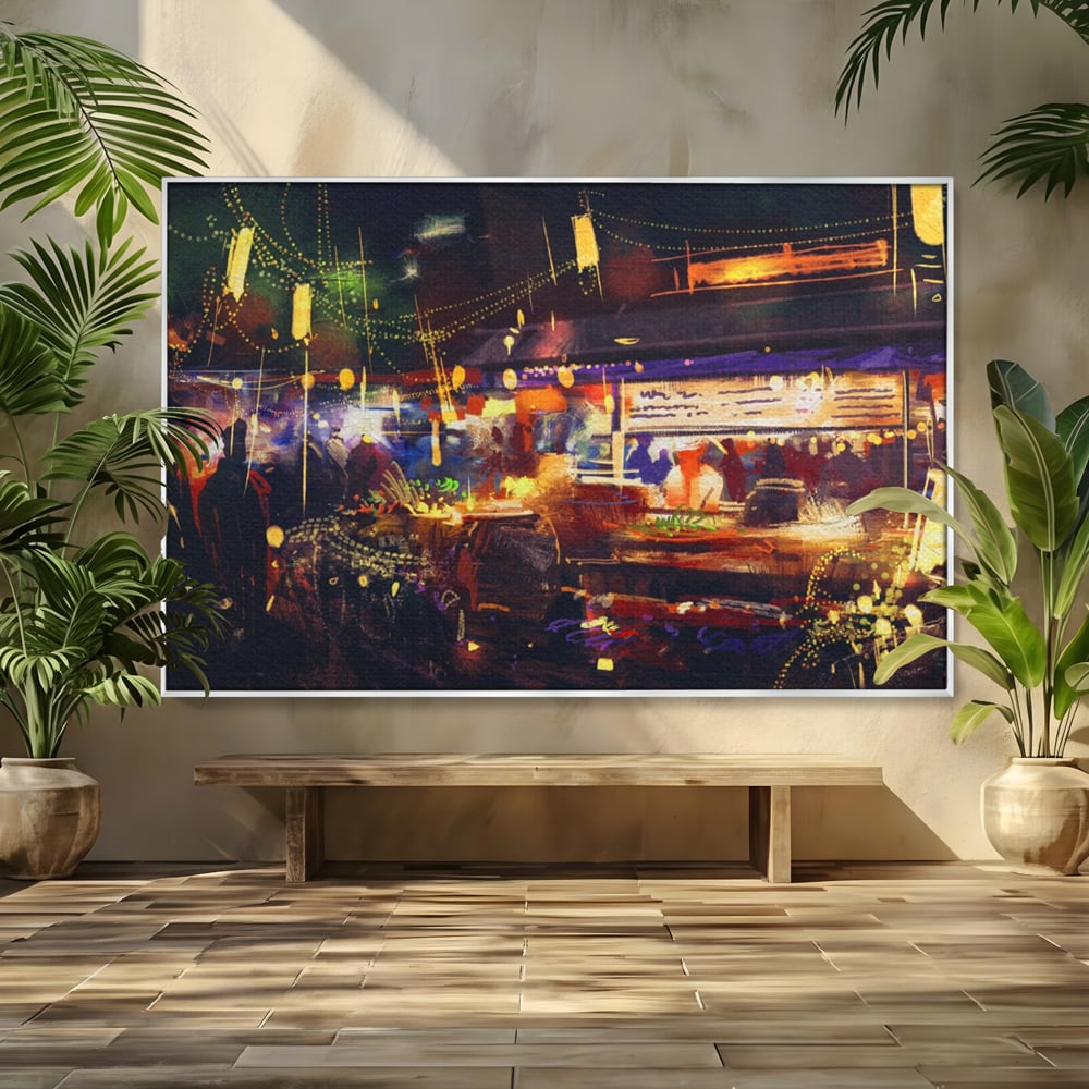 Leinwandbilder Premium LuxCanva® A1290, Bunter Markt, Wohnen, Laden, Menschen, Abstrakt, Lichter, Kräftige Farben