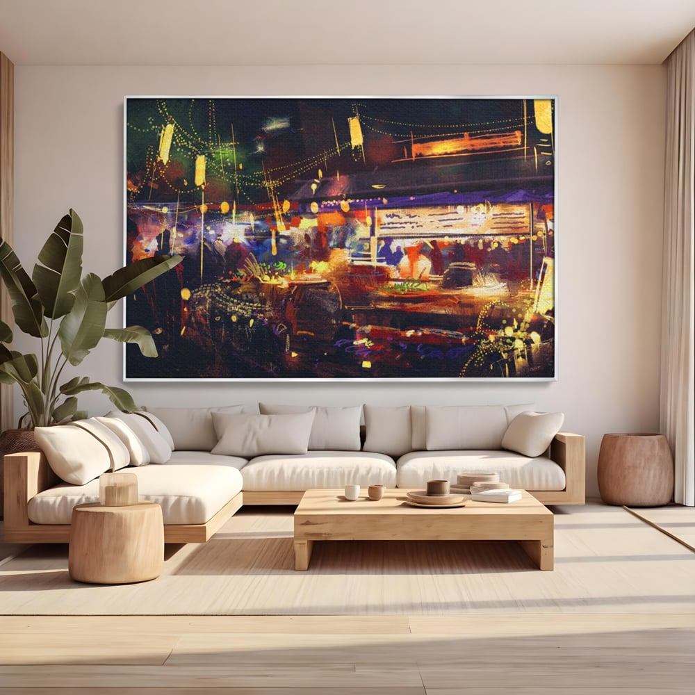 Leinwandbilder Premium LuxCanva® A1290, Bunter Markt, Wohnen, Laden, Menschen, Abstrakt, Lichter, Kräftige Farben