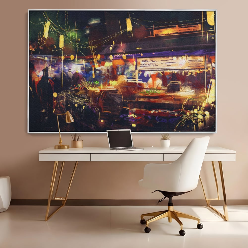 Leinwandbilder Premium LuxCanva® A1290, Bunter Markt, Wohnen, Laden, Menschen, Abstrakt, Lichter, Kräftige Farben