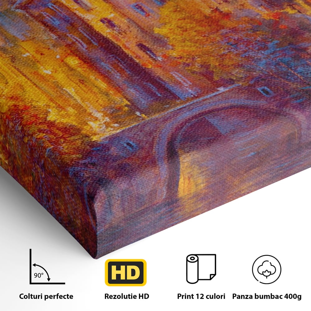 Tablou Canvas Premium LuxCanva® A1291, The Old City, Living, Arhitectura, Oras Vechi, Pod, Rau, Dormitor, Culori Vibrante