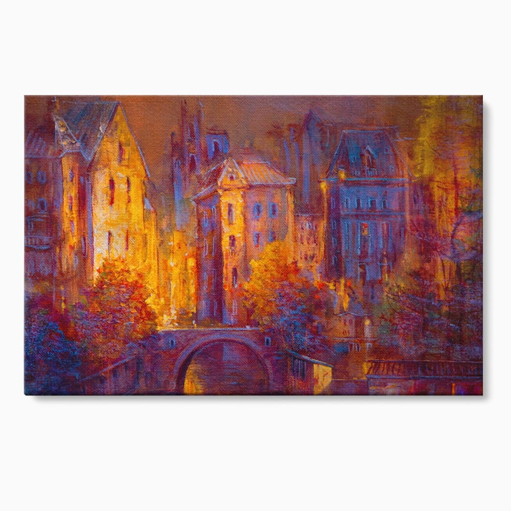 Tablou Canvas Premium LuxCanva® A1291, The Old City, Living, Arhitectura, Oras Vechi, Pod, Rau, Dormitor, Culori Vibrante