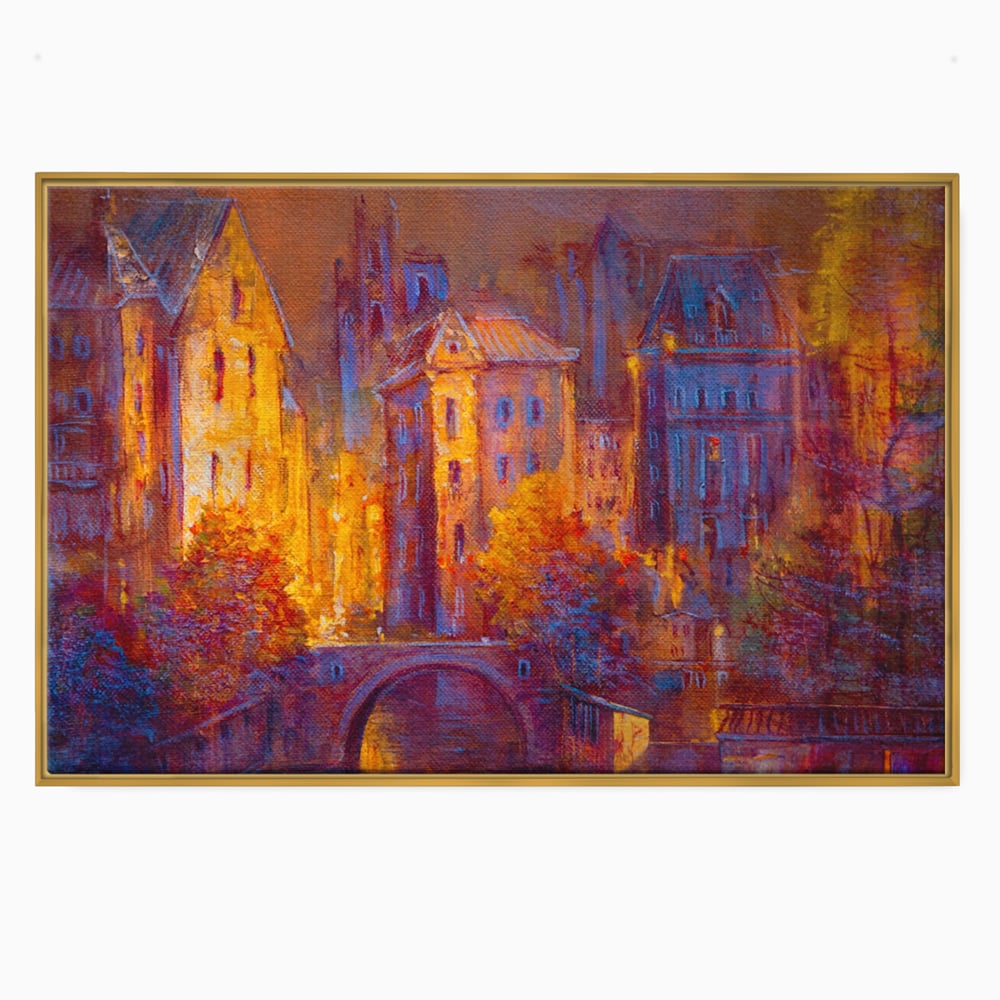 Tablou Canvas Premium LuxCanva® A1291, The Old City, Living, Arhitectura, Oras Vechi, Pod, Rau, Dormitor, Culori Vibrante