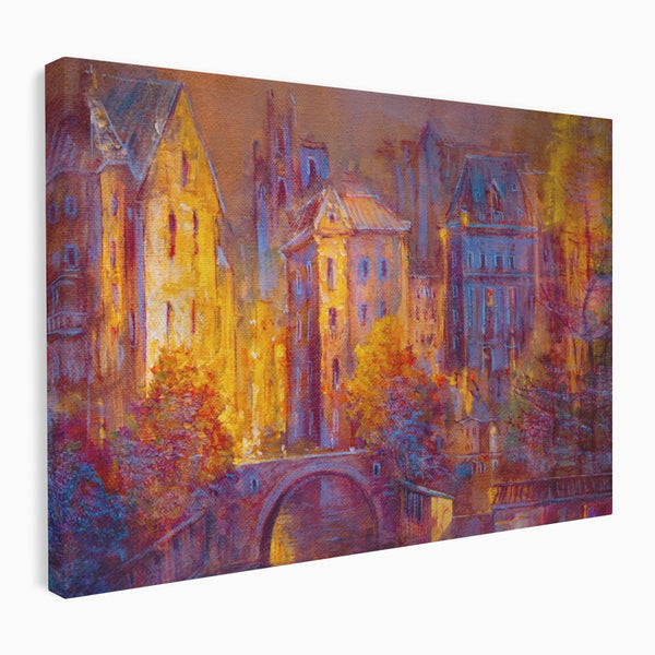 Tablou Canvas Premium LuxCanva® A1291, The Old City, Living, Arhitectura, Oras Vechi, Pod, Rau, Dormitor, Culori Vibrante