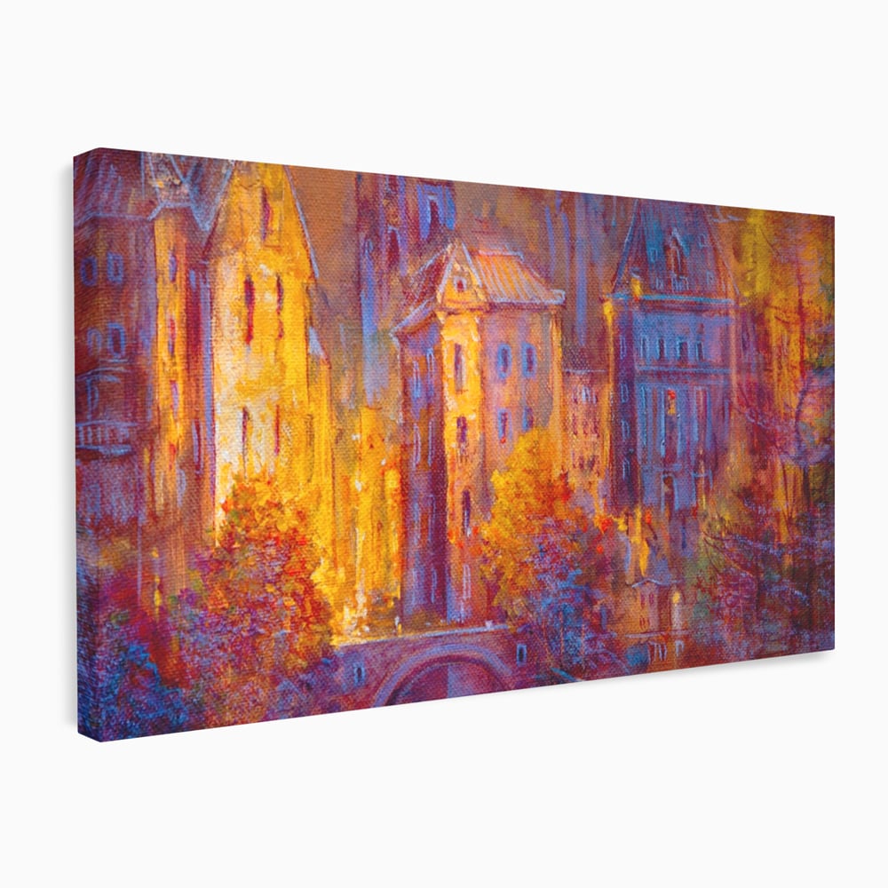 Tablou Canvas Premium LuxCanva® A1291, The Old City, Living, Arhitectura, Oras Vechi, Pod, Rau, Dormitor, Culori Vibrante