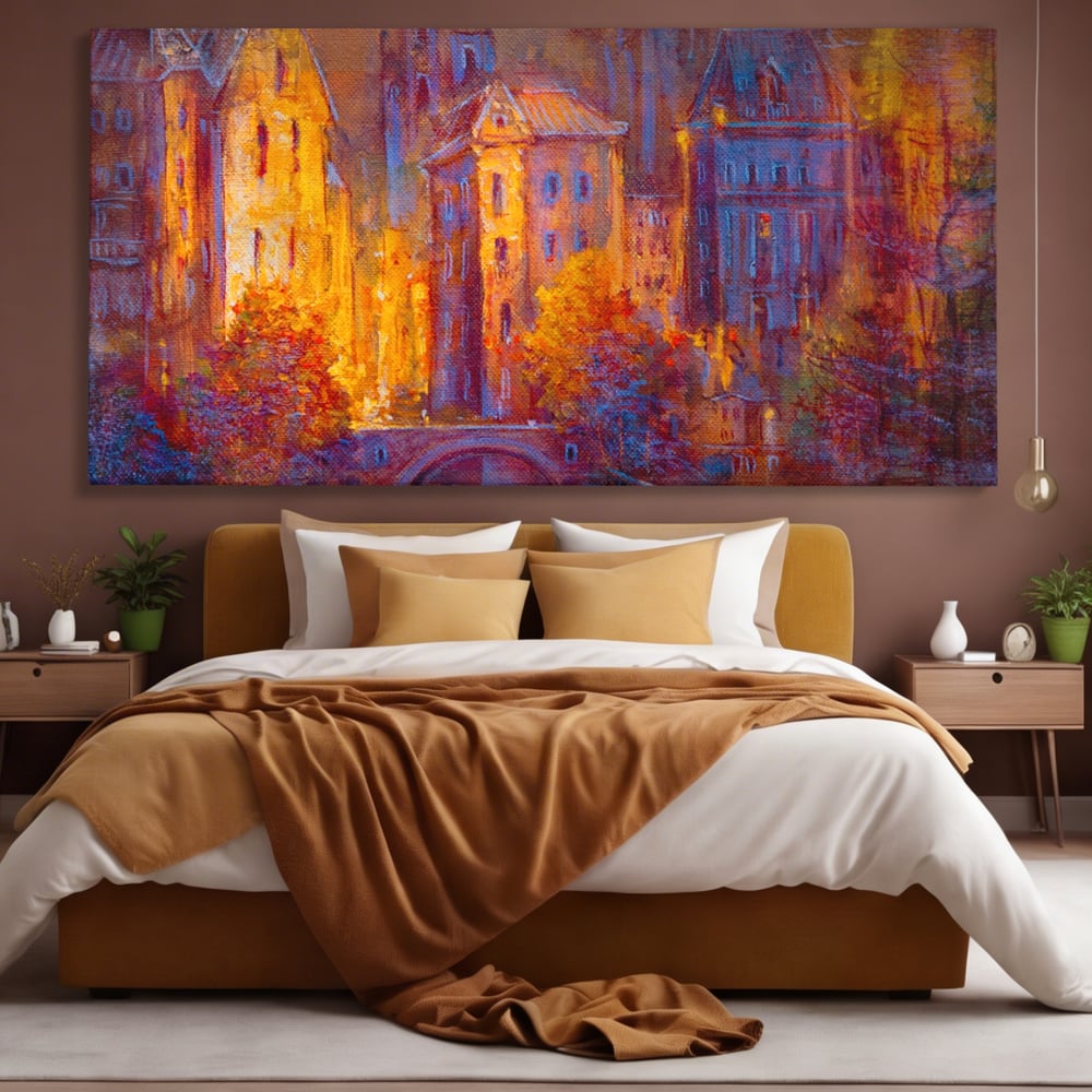 Tablou Canvas Premium LuxCanva® A1291, The Old City, Living, Arhitectura, Oras Vechi, Pod, Rau, Dormitor, Culori Vibrante