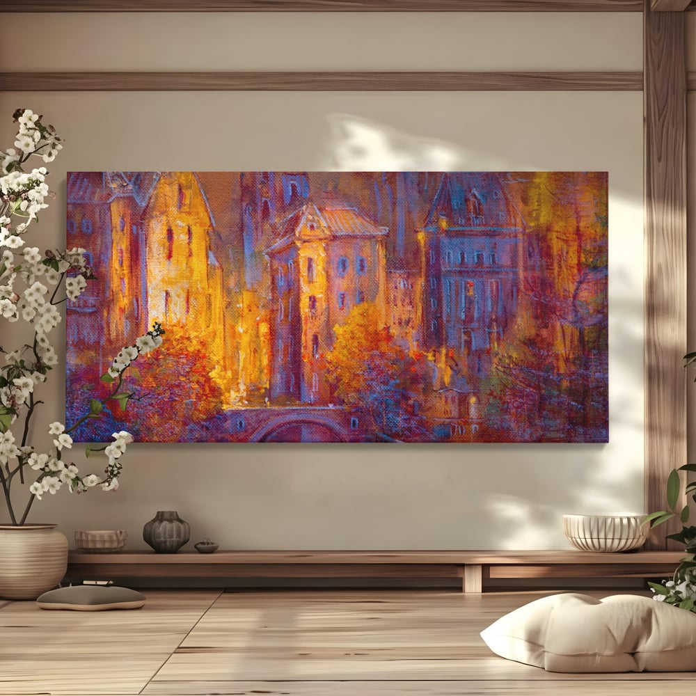 Tablou Canvas Premium LuxCanva® A1291, The Old City, Living, Arhitectura, Oras Vechi, Pod, Rau, Dormitor, Culori Vibrante