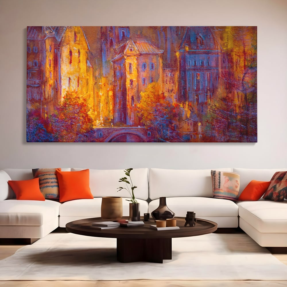Tablou Canvas Premium LuxCanva® A1291, The Old City, Living, Arhitectura, Oras Vechi, Pod, Rau, Dormitor, Culori Vibrante