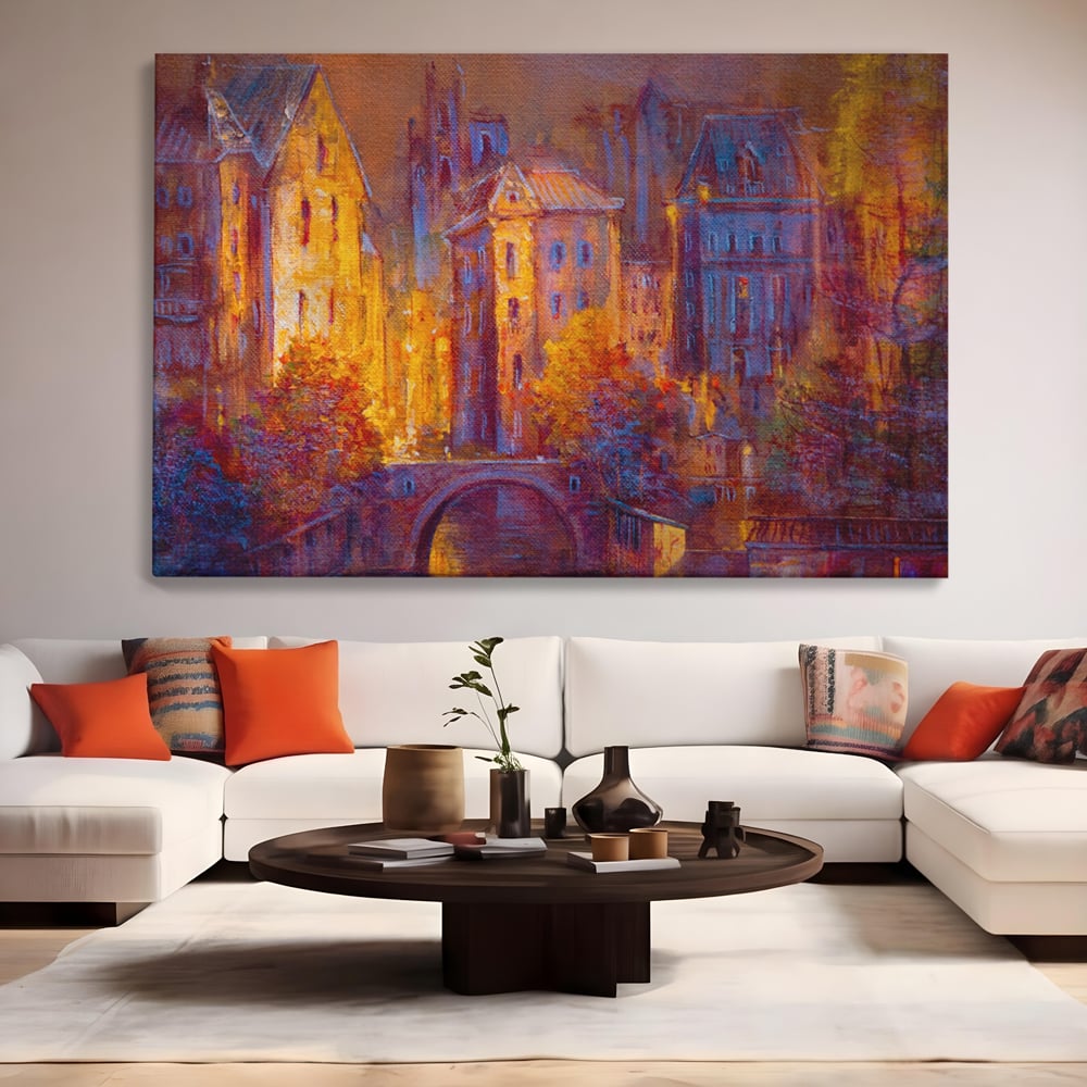 Tablou Canvas Premium LuxCanva® A1291, The Old City, Living, Arhitectura, Oras Vechi, Pod, Rau, Dormitor, Culori Vibrante