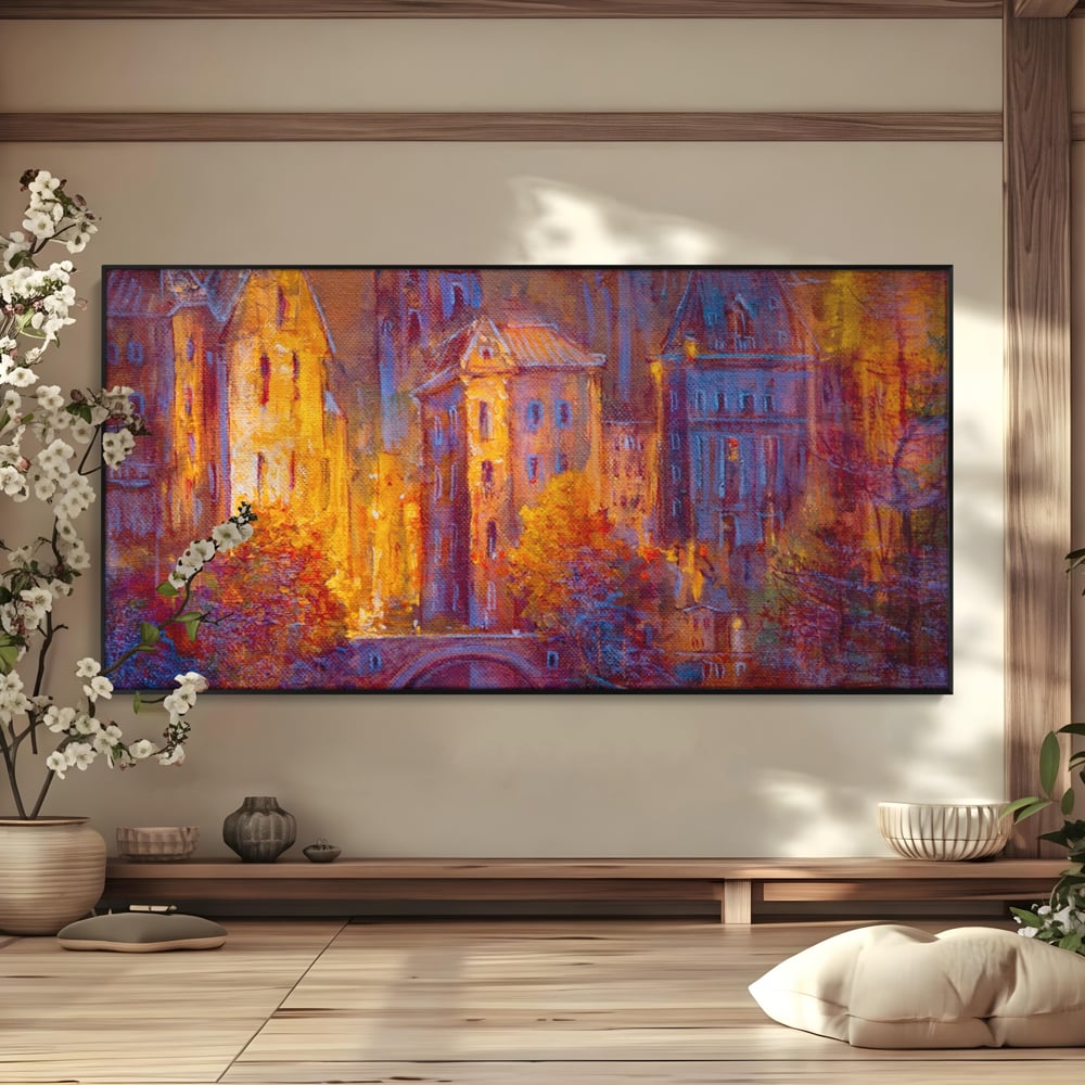 Tablou Canvas Premium LuxCanva® A1291, The Old City, Living, Arhitectura, Oras Vechi, Pod, Rau, Dormitor, Culori Vibrante