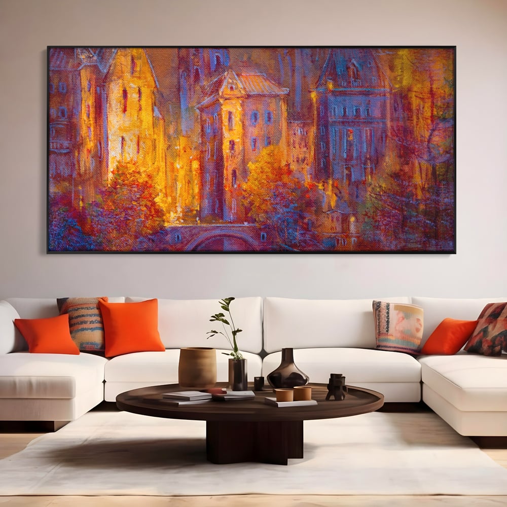 Tablou Canvas Premium LuxCanva® A1291, The Old City, Living, Arhitectura, Oras Vechi, Pod, Rau, Dormitor, Culori Vibrante