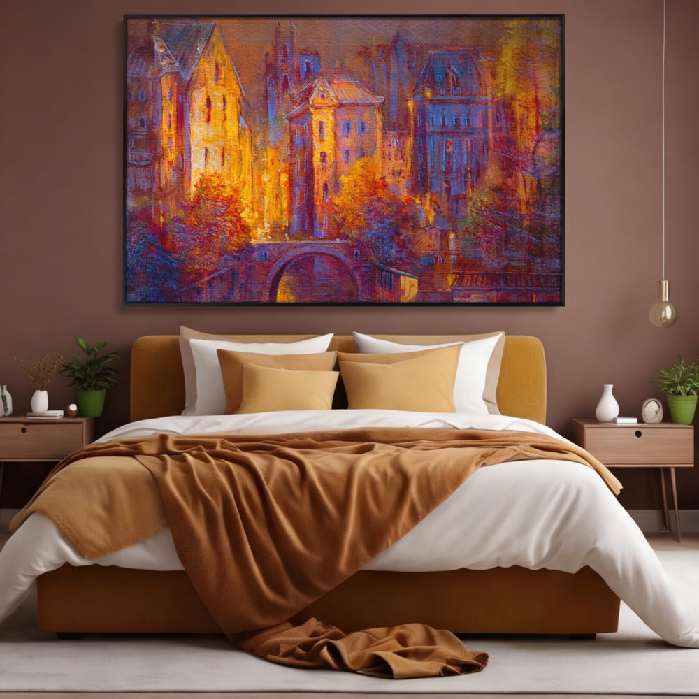 Tablou Canvas Premium LuxCanva® A1291, The Old City, Living, Arhitectura, Oras Vechi, Pod, Rau, Dormitor, Culori Vibrante