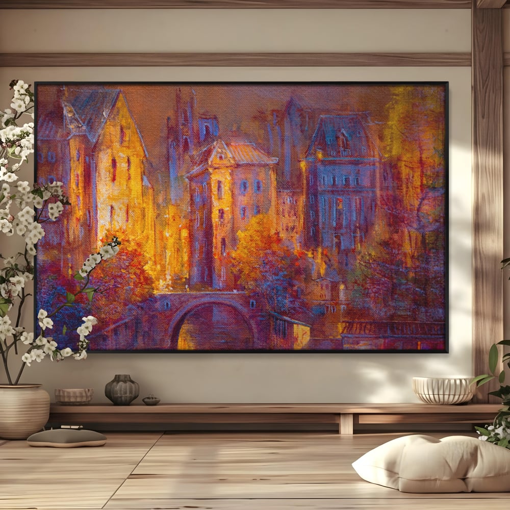 Tablou Canvas Premium LuxCanva® A1291, The Old City, Living, Arhitectura, Oras Vechi, Pod, Rau, Dormitor, Culori Vibrante