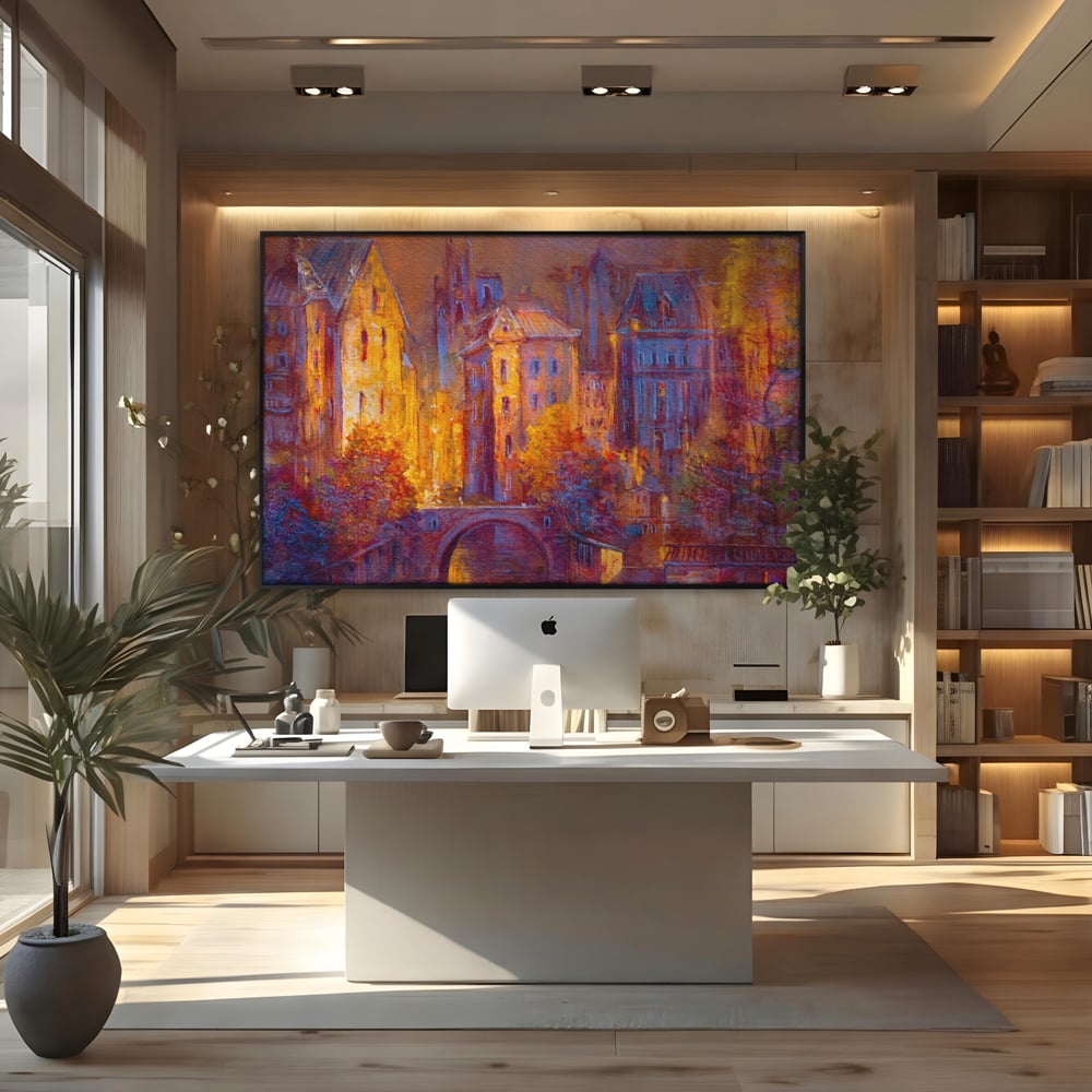 Tablou Canvas Premium LuxCanva® A1291, The Old City, Living, Arhitectura, Oras Vechi, Pod, Rau, Dormitor, Culori Vibrante