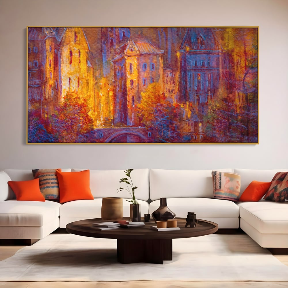 Tablou Canvas Premium LuxCanva® A1291, The Old City, Living, Arhitectura, Oras Vechi, Pod, Rau, Dormitor, Culori Vibrante