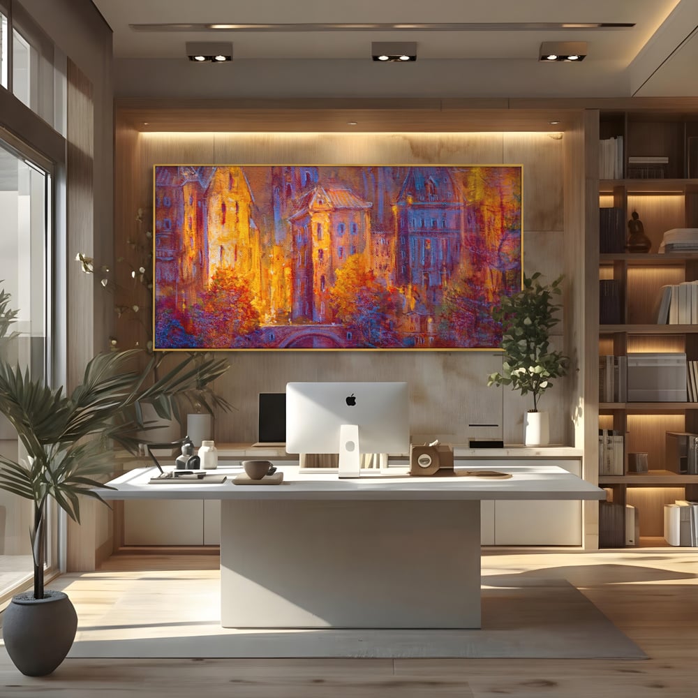 Tablou Canvas Premium LuxCanva® A1291, The Old City, Living, Arhitectura, Oras Vechi, Pod, Rau, Dormitor, Culori Vibrante