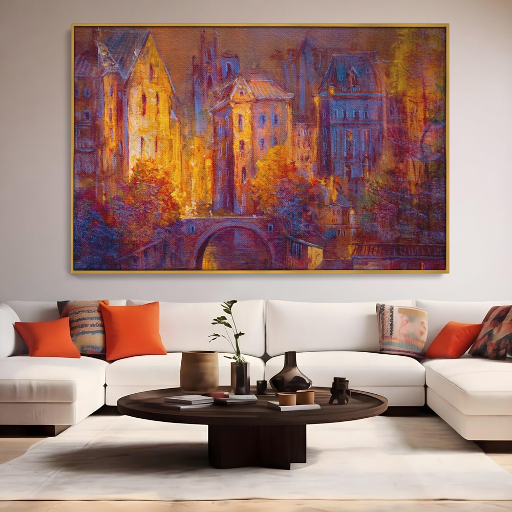Tablou Canvas Premium LuxCanva® A1291, The Old City, Living, Arhitectura, Oras Vechi, Pod, Rau, Dormitor, Culori Vibrante