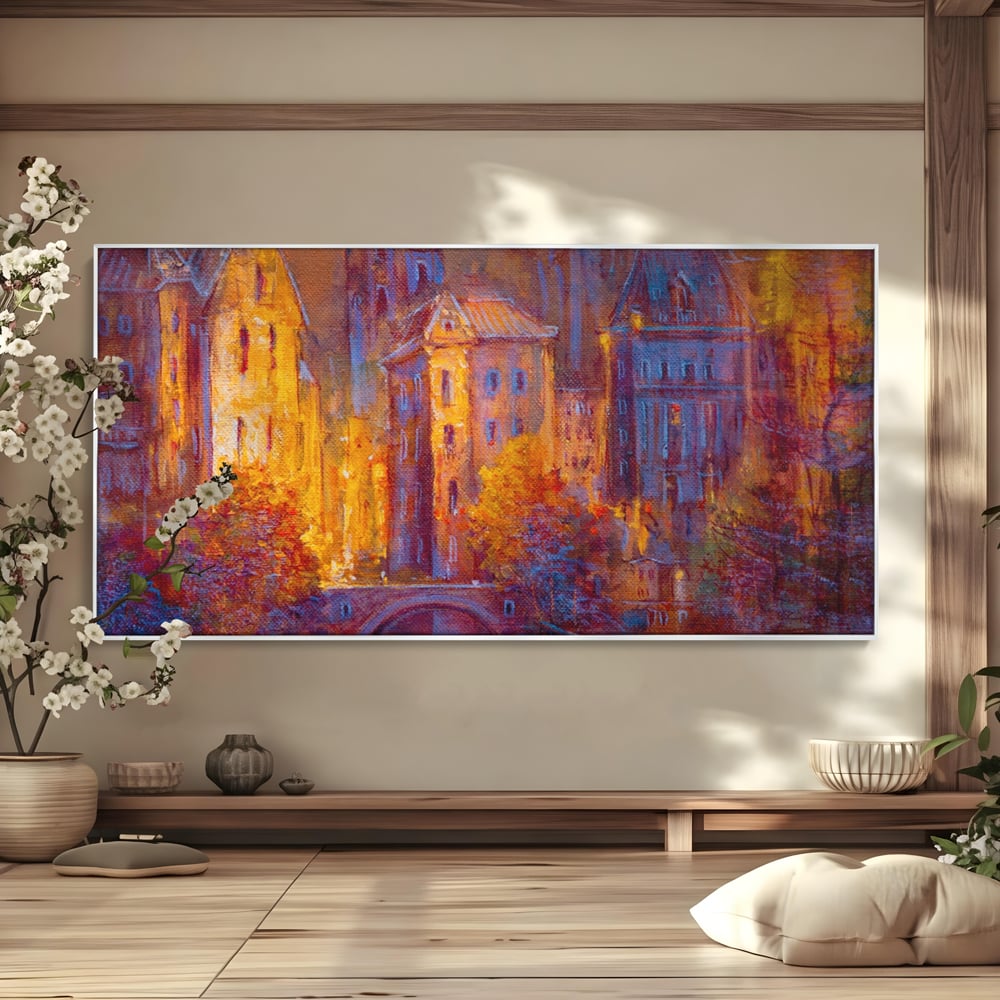 Tablou Canvas Premium LuxCanva® A1291, The Old City, Living, Arhitectura, Oras Vechi, Pod, Rau, Dormitor, Culori Vibrante