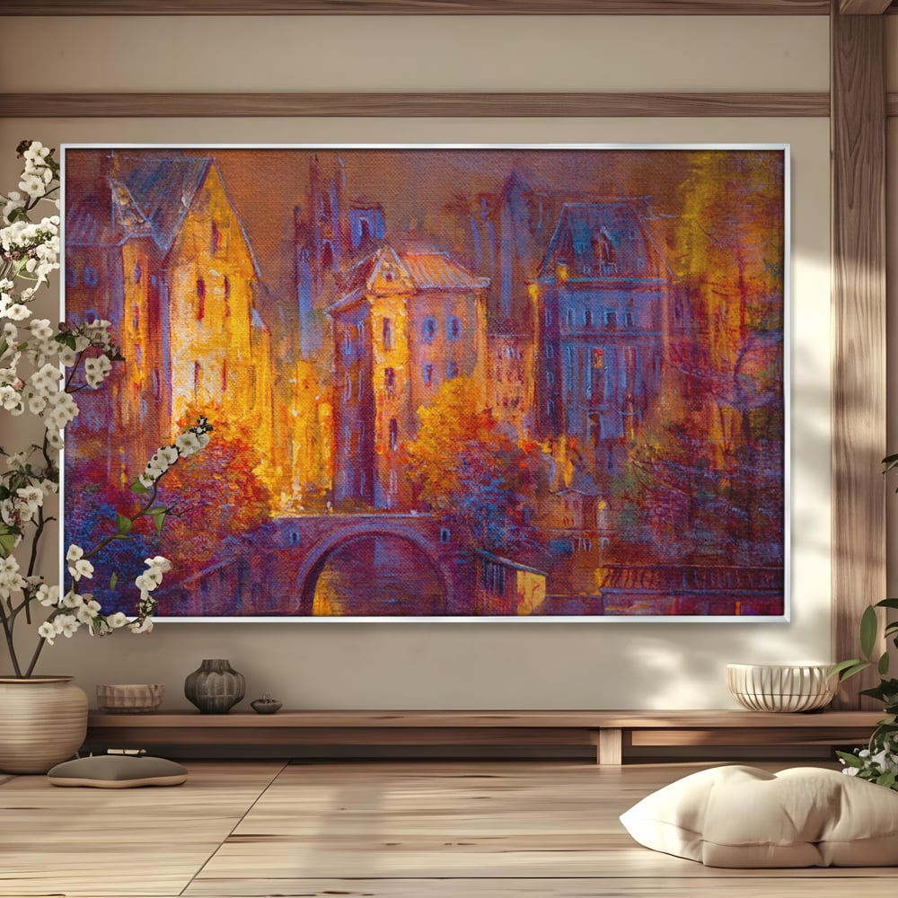 Tablou Canvas Premium LuxCanva® A1291, The Old City, Living, Arhitectura, Oras Vechi, Pod, Rau, Dormitor, Culori Vibrante