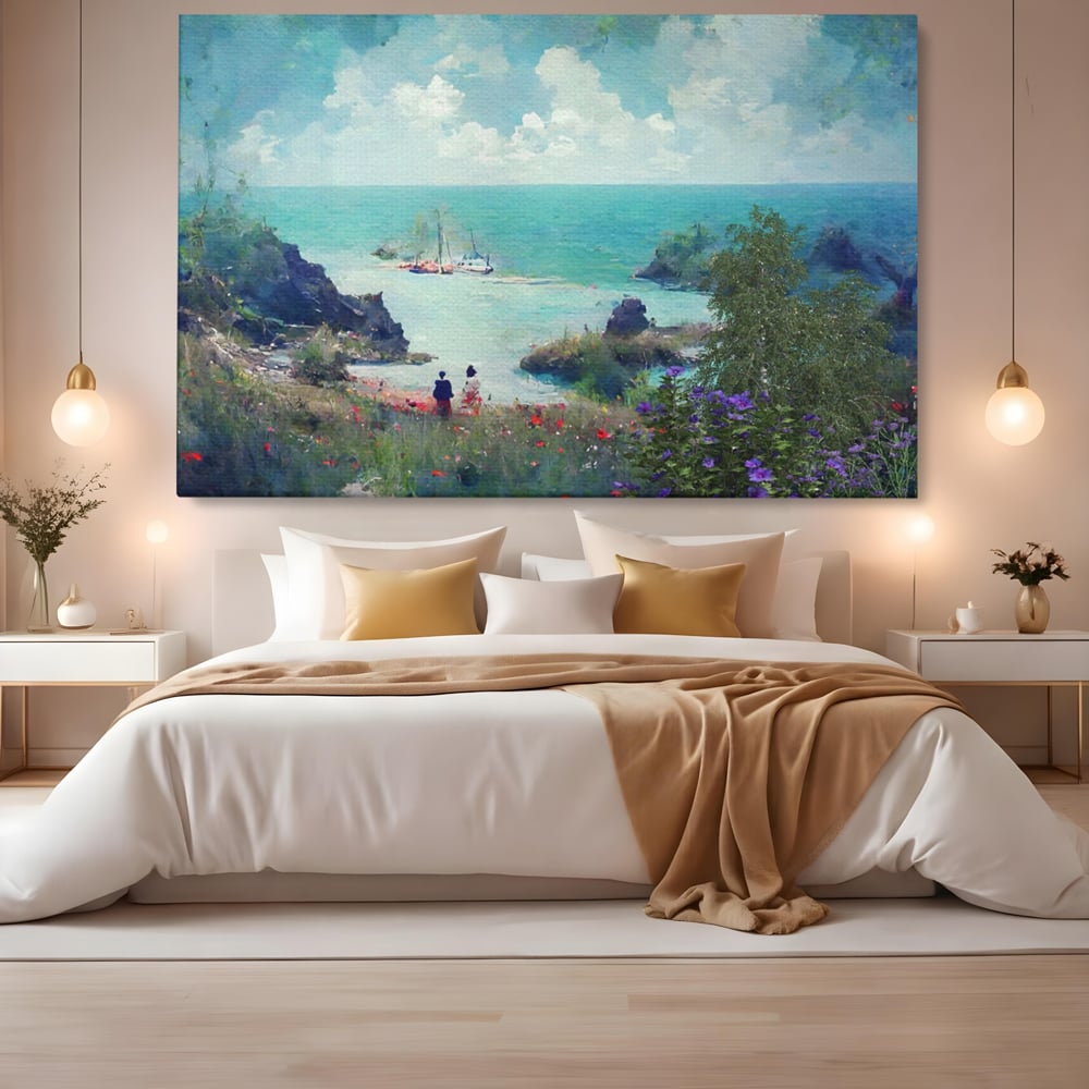 Leinwandbilder LuxCanva Premium-Leinwandbilder® A1292, Blauer Himmel, Wohnen, Sommer, Himmel, Menschen, Meer, Schlafzimmer, Lebendige Farben