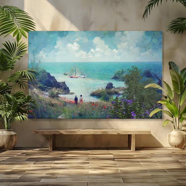 Leinwandbilder LuxCanva Premium-Leinwandbilder® A1292, Blauer Himmel, Wohnen, Sommer, Himmel, Menschen, Meer, Schlafzimmer, Lebendige Farben