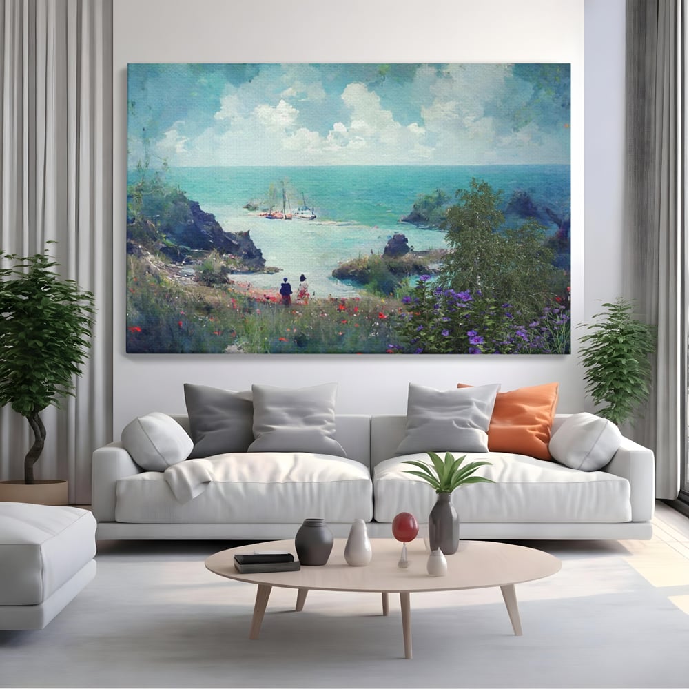 Leinwandbilder LuxCanva Premium-Leinwandbilder® A1292, Blauer Himmel, Wohnen, Sommer, Himmel, Menschen, Meer, Schlafzimmer, Lebendige Farben