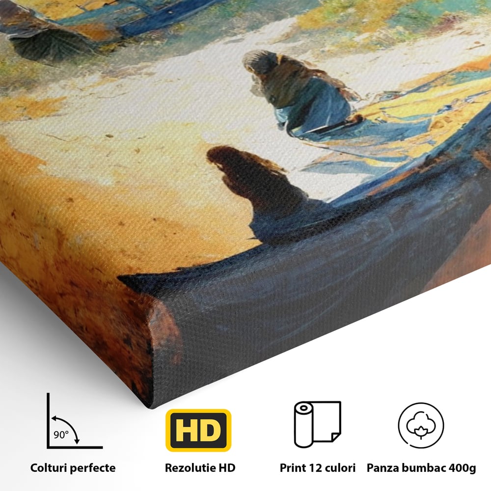 Tablou Canvas Premium LuxCanva® A1293, Women In The Boat, Living, Mare, Barci, Femei, Plaja, Dormitor, Culori Vibrante