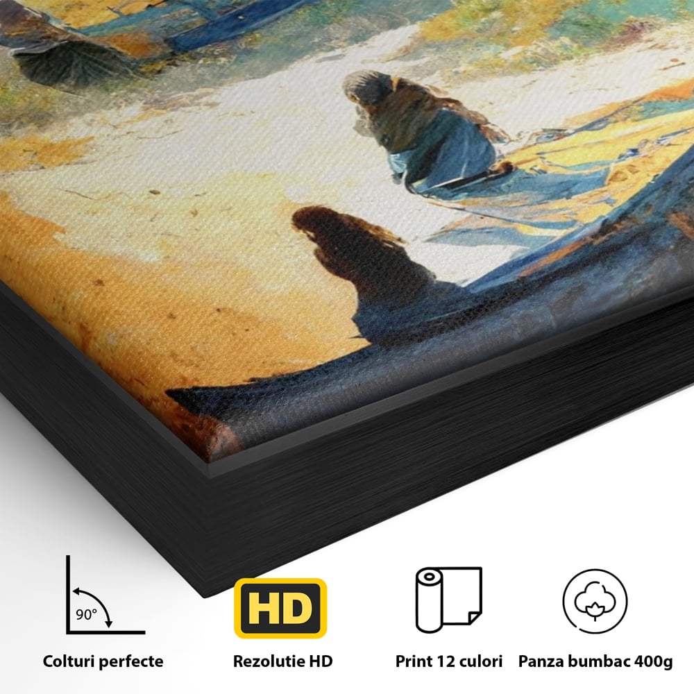 Tablou Canvas Premium LuxCanva® A1293, Women In The Boat, Living, Mare, Barci, Femei, Plaja, Dormitor, Culori Vibrante