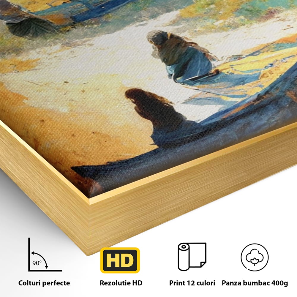 Tablou Canvas Premium LuxCanva® A1293, Women In The Boat, Living, Mare, Barci, Femei, Plaja, Dormitor, Culori Vibrante