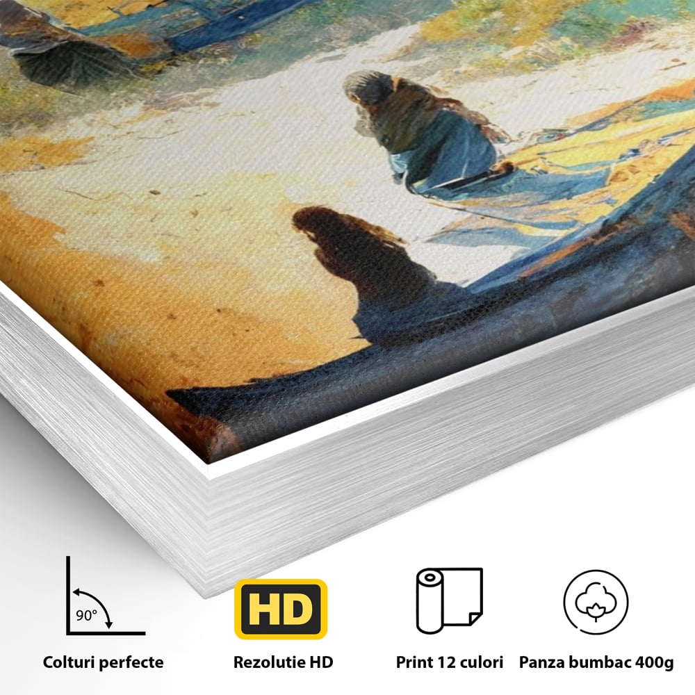 Tablou Canvas Premium LuxCanva® A1293, Women In The Boat, Living, Mare, Barci, Femei, Plaja, Dormitor, Culori Vibrante