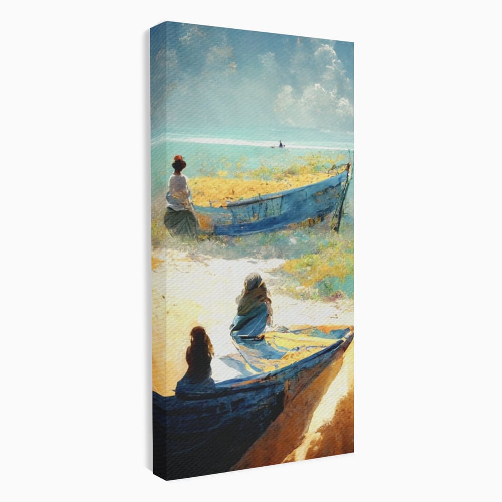 Tablou Canvas Premium LuxCanva® A1293, Women In The Boat, Living, Mare, Barci, Femei, Plaja, Dormitor, Culori Vibrante