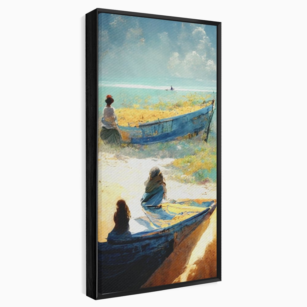Tablou Canvas Premium LuxCanva® A1293, Women In The Boat, Living, Mare, Barci, Femei, Plaja, Dormitor, Culori Vibrante